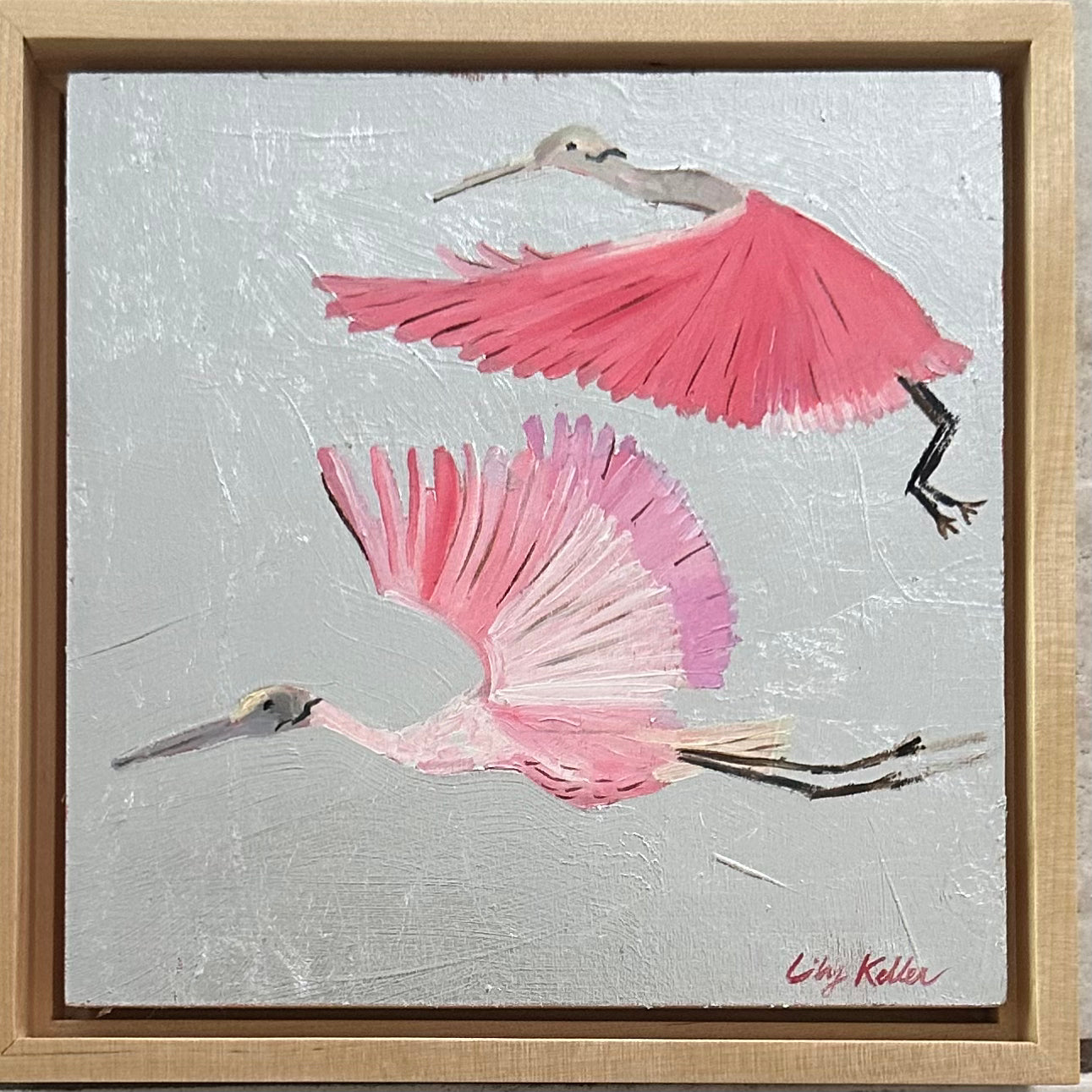 Roseate Spoonbills in Silver