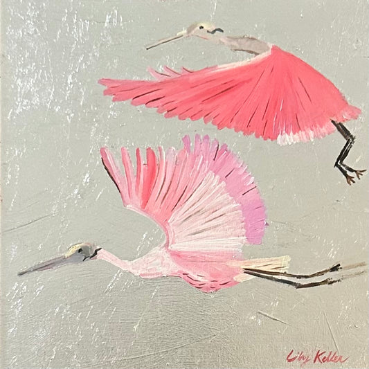 Roseate Spoonbills in Silver